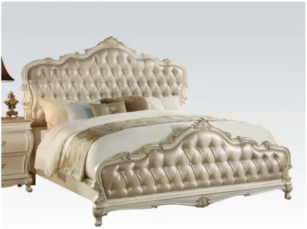 Classy Traditional Style Queen Bed, Gold  And White - Benzara
