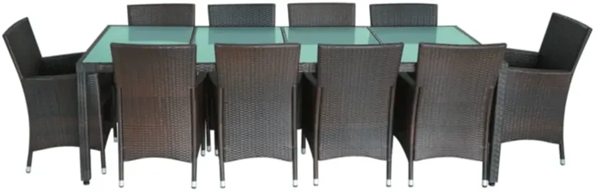 vidaXL 11 Piece Outdoor Dining Set with Cushions Poly Rattan Brown