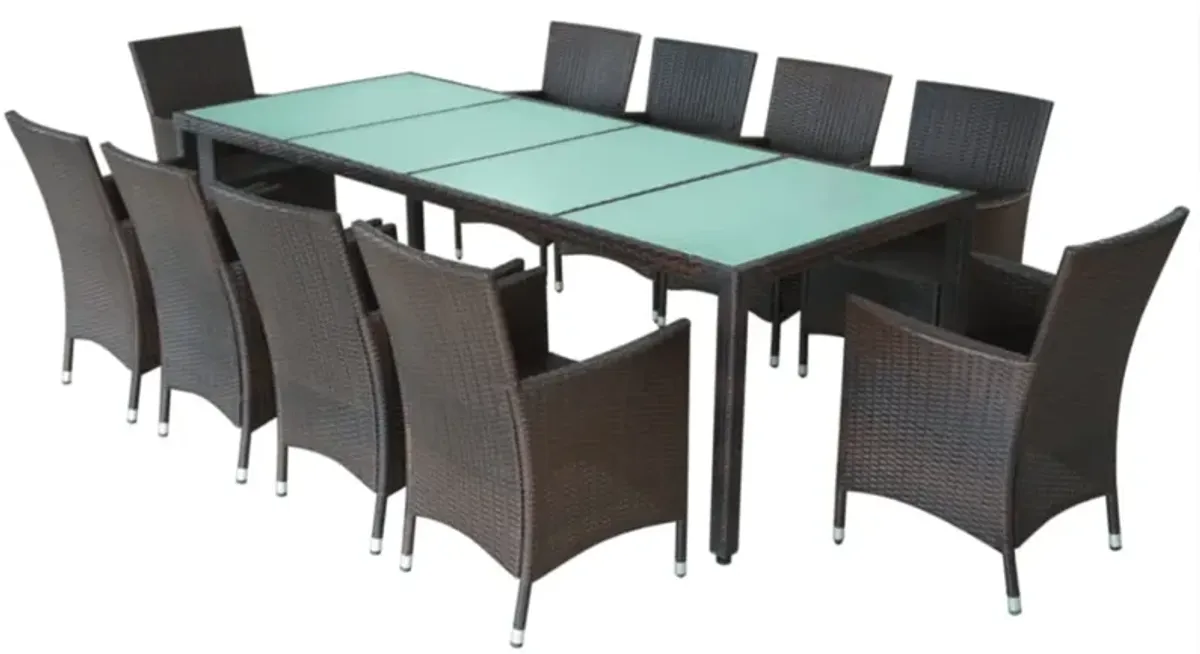 vidaXL 11 Piece Outdoor Dining Set with Cushions Poly Rattan Brown