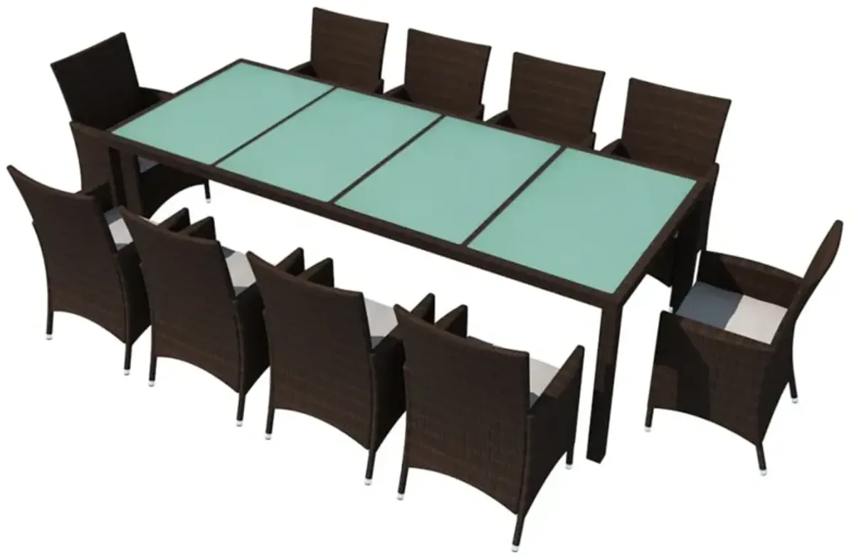 vidaXL 11 Piece Outdoor Dining Set with Cushions Poly Rattan Brown