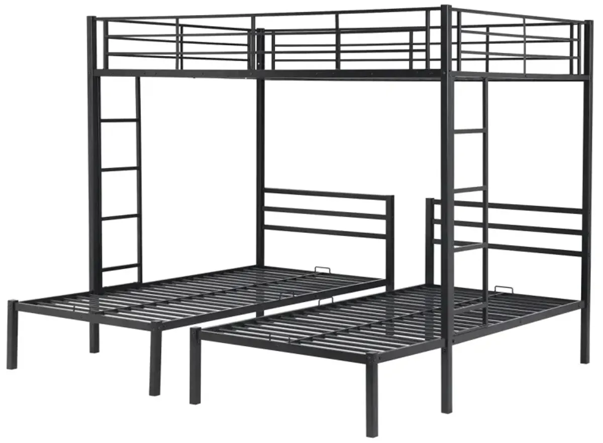 Full Over Twin & Twin Size Bunk Bed With Built-In Shelf