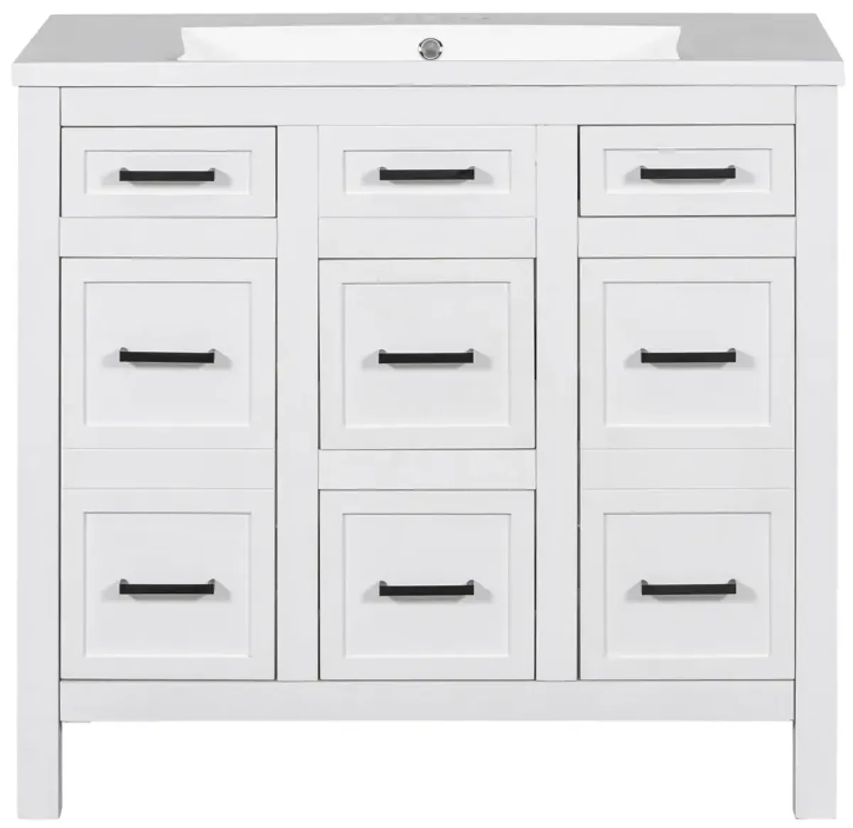 Gewnee 36" Bathroom Vanity Cabinet with Resin Integrated Sink - 4 Drawers, 2 Doors