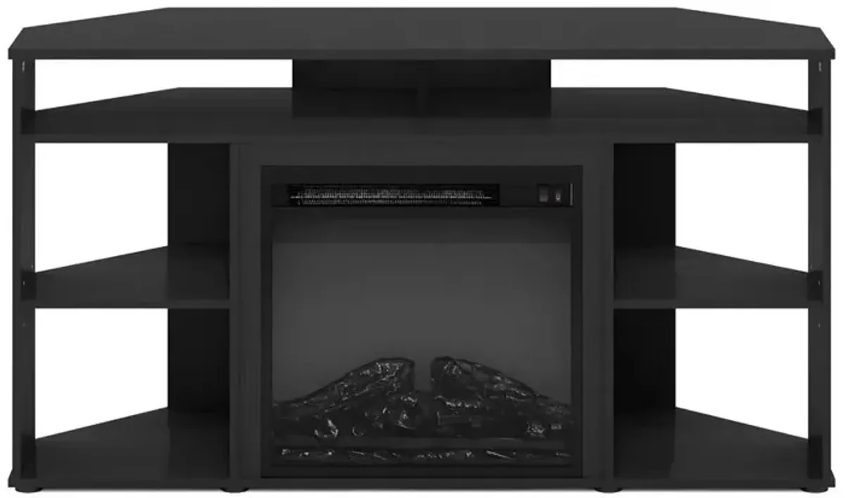 Furinno Jensen Corner TV Stand with Fireplace for TV up to 55 Inches, Americano