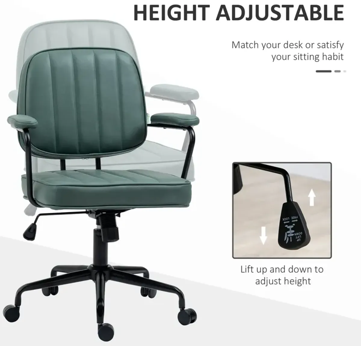 Green Ergonomic Seating: Microfiber Desk Chair with Swivel & Tilt