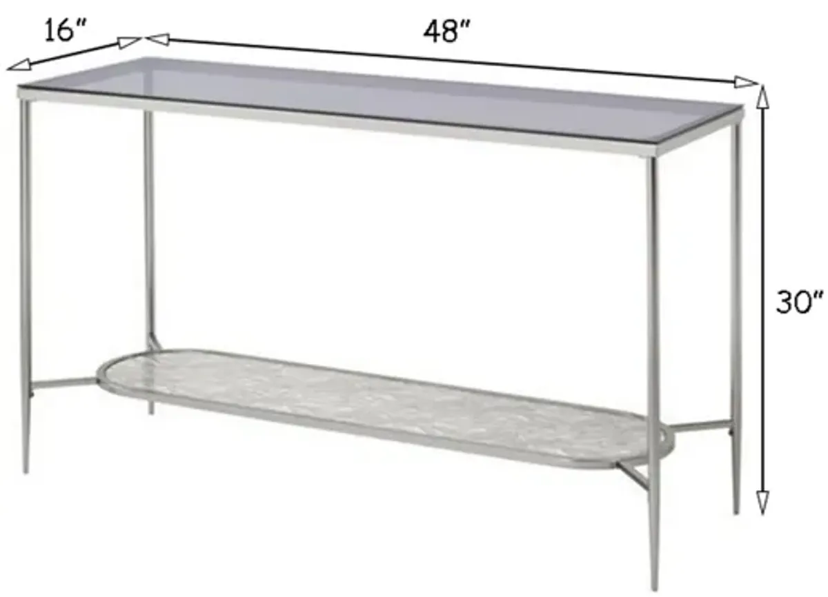 Sofa Table with Textured Obround Shelf, Silver-Benzara