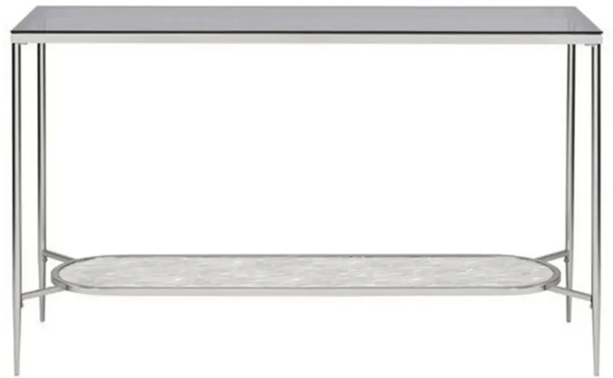 Sofa Table with Textured Obround Shelf, Silver-Benzara