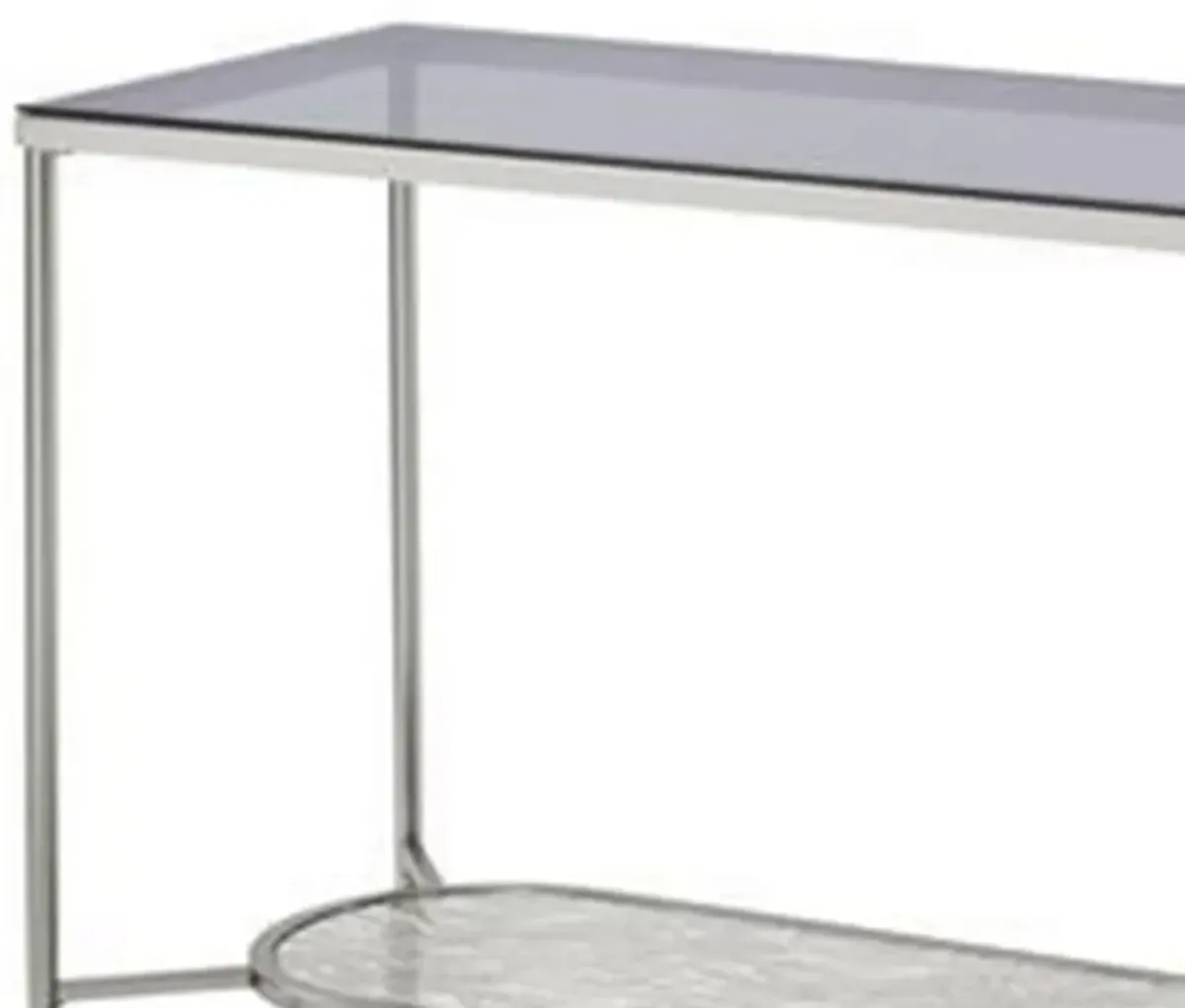 Sofa Table with Textured Obround Shelf, Silver-Benzara