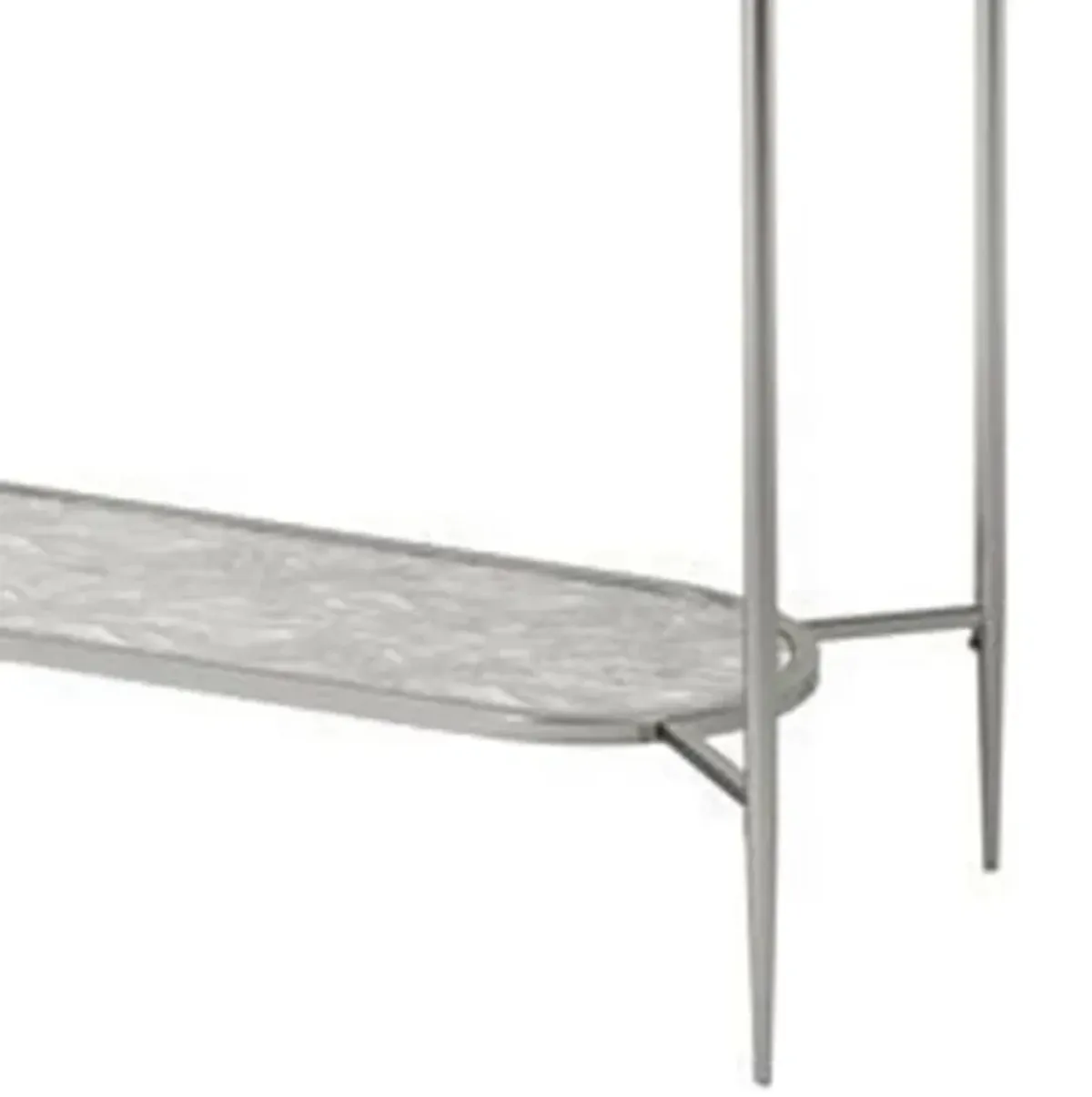 Sofa Table with Textured Obround Shelf, Silver-Benzara