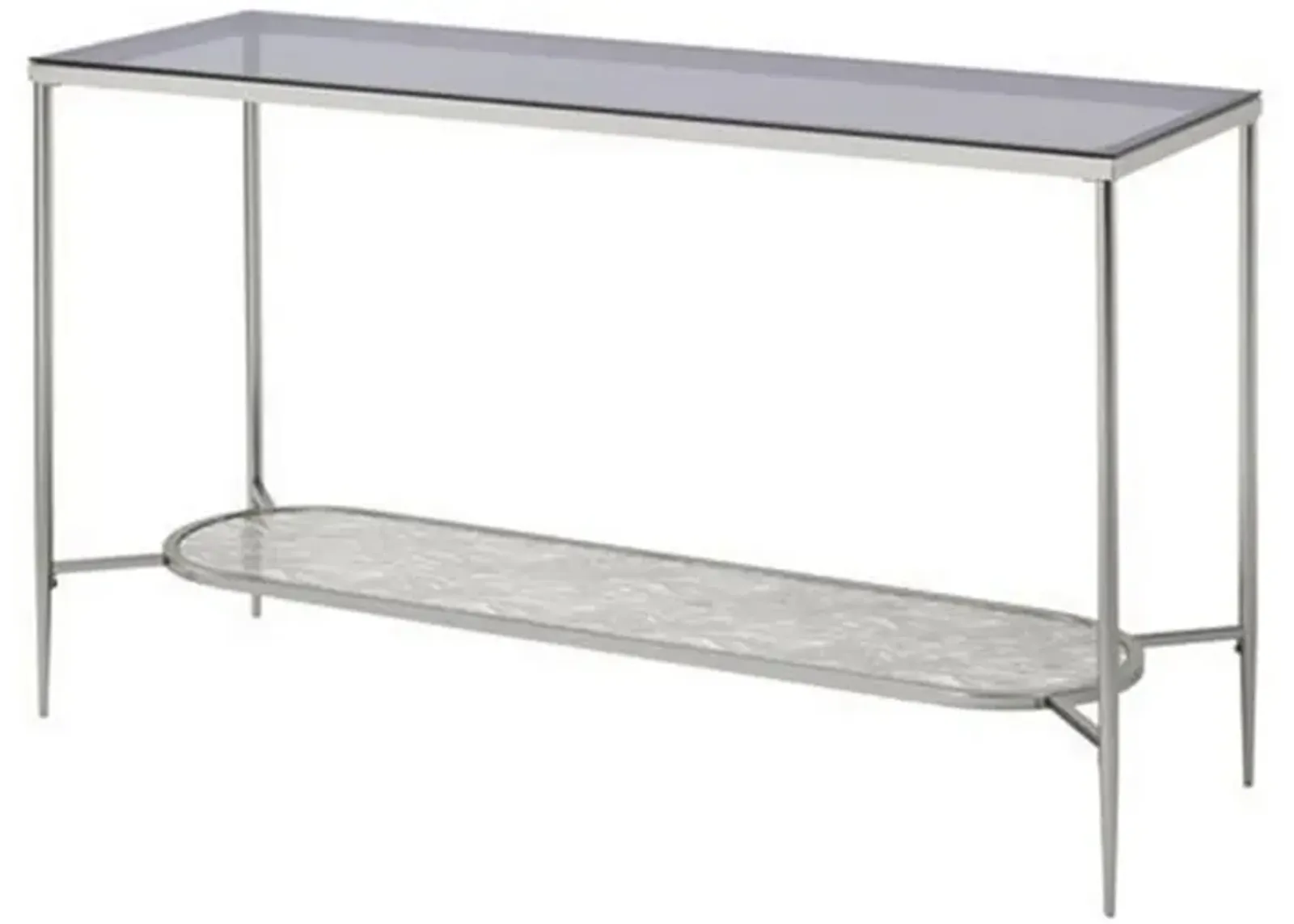 Sofa Table with Textured Obround Shelf, Silver-Benzara