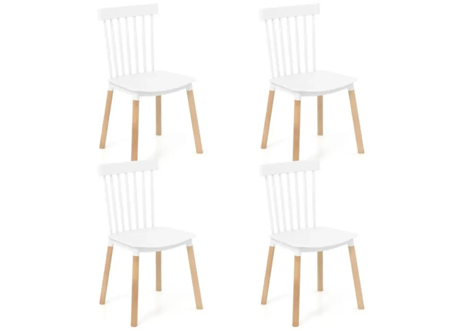 Hivvago Set of 4 Windsor Dining Chairs with Spindle Backs and Curved Seats