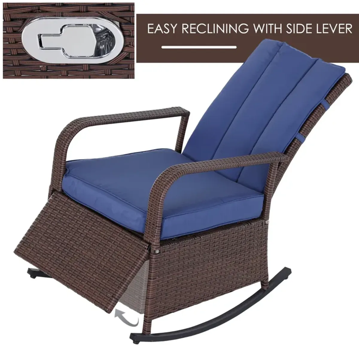 Blue Patio Relaxer: Outdoor Rattan Recliner with Soft Cushion