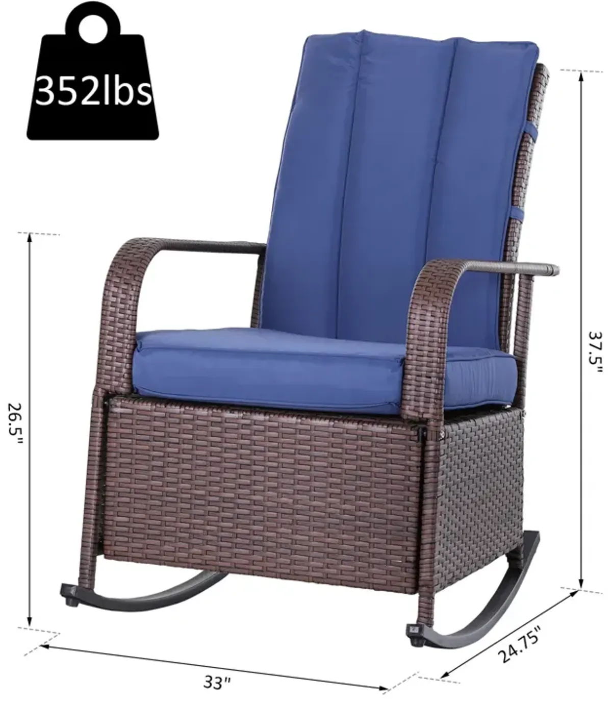 Blue Patio Relaxer: Outdoor Rattan Recliner with Soft Cushion