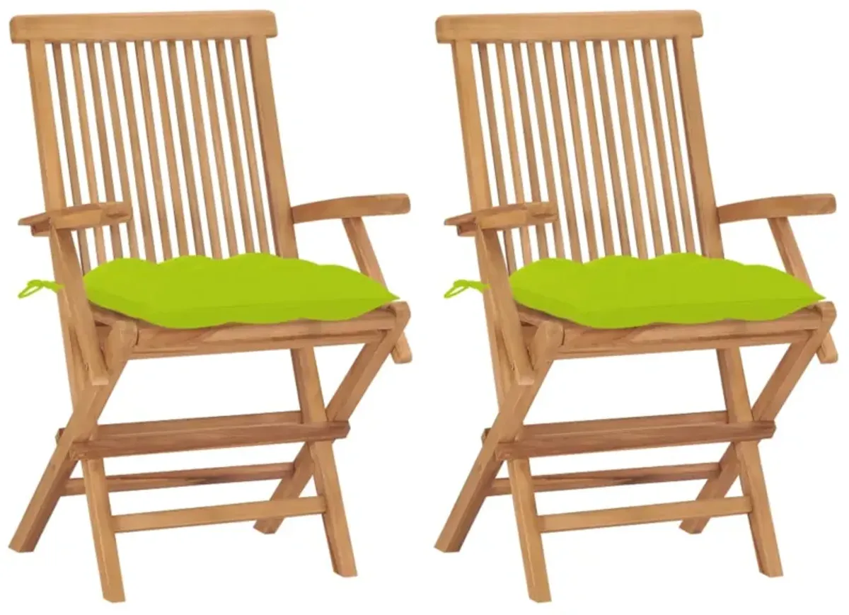 vidaXL Garden Chairs with Bright Green Cushions 2 pcs Solid Teak Wood