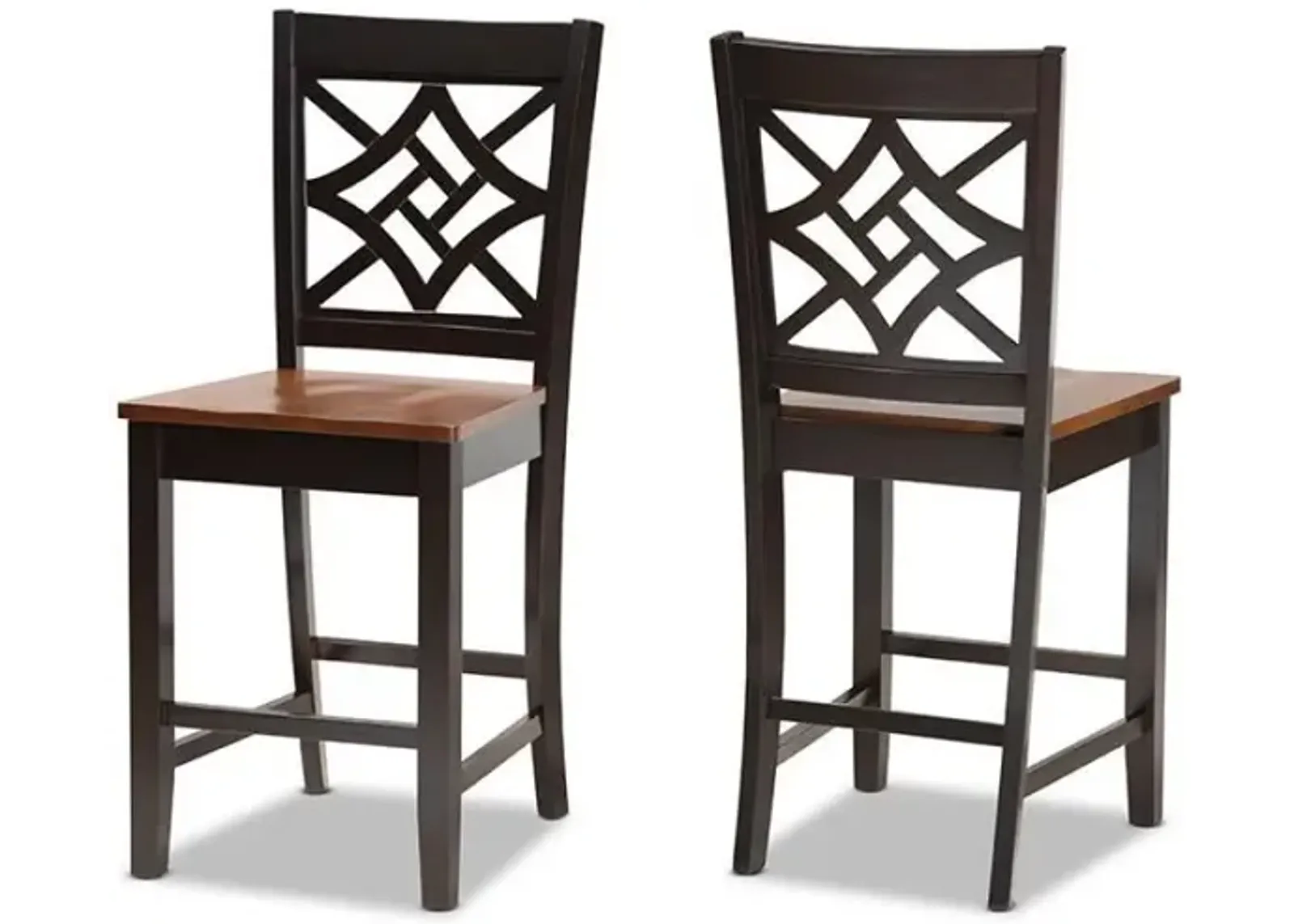 Two-Tone Dark Brown and Walnut Brown Finished Wood 2-Piece Counter Stool Set