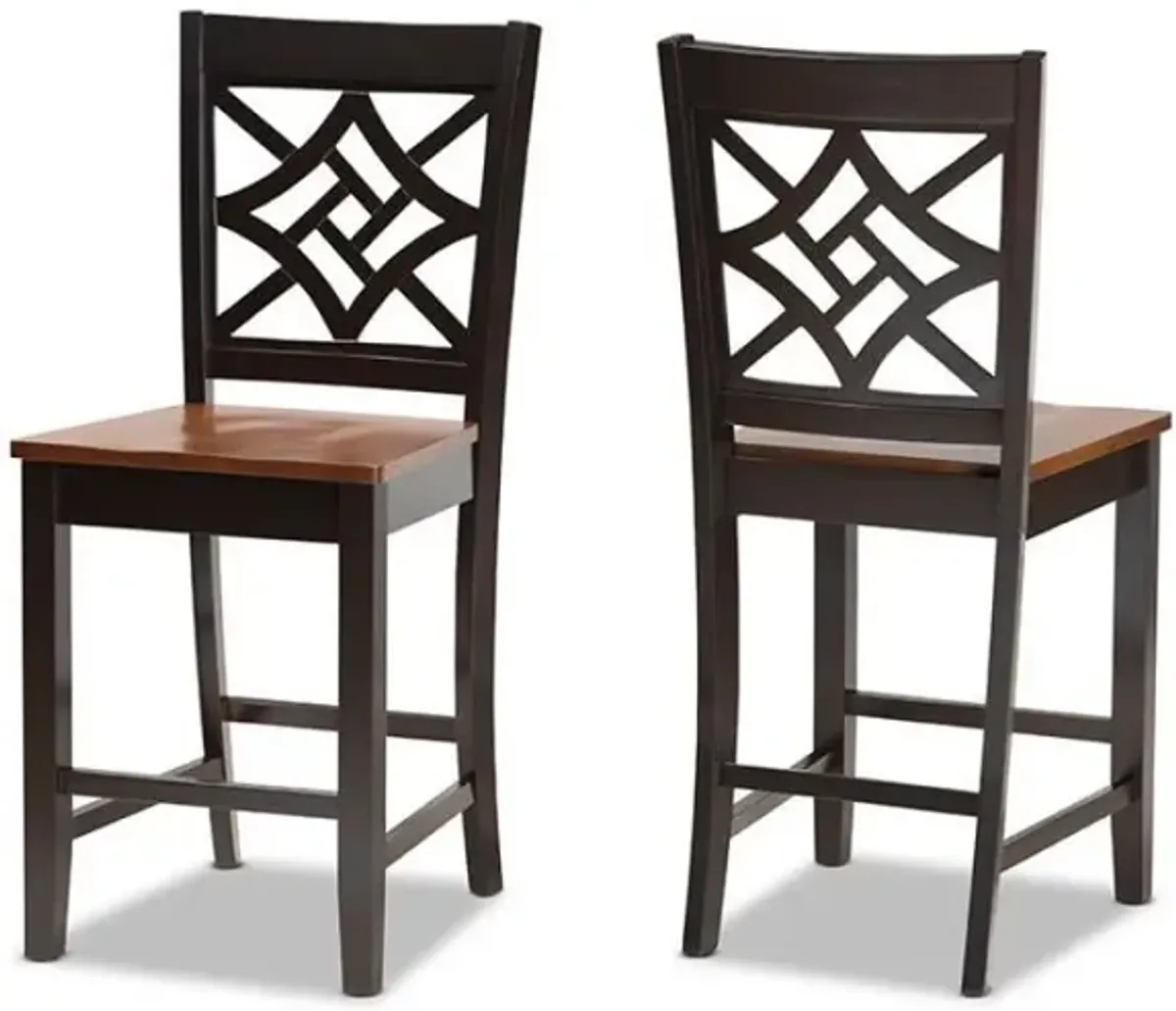 Two-Tone Dark Brown and Walnut Brown Finished Wood 2-Piece Counter Stool Set