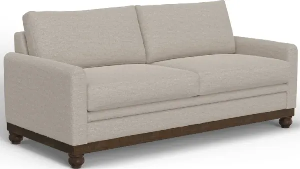 Ata Sofa, Beige Polyester, 2 Pillows, Brown Solid Wood Frame, 86 Inch - Benzara