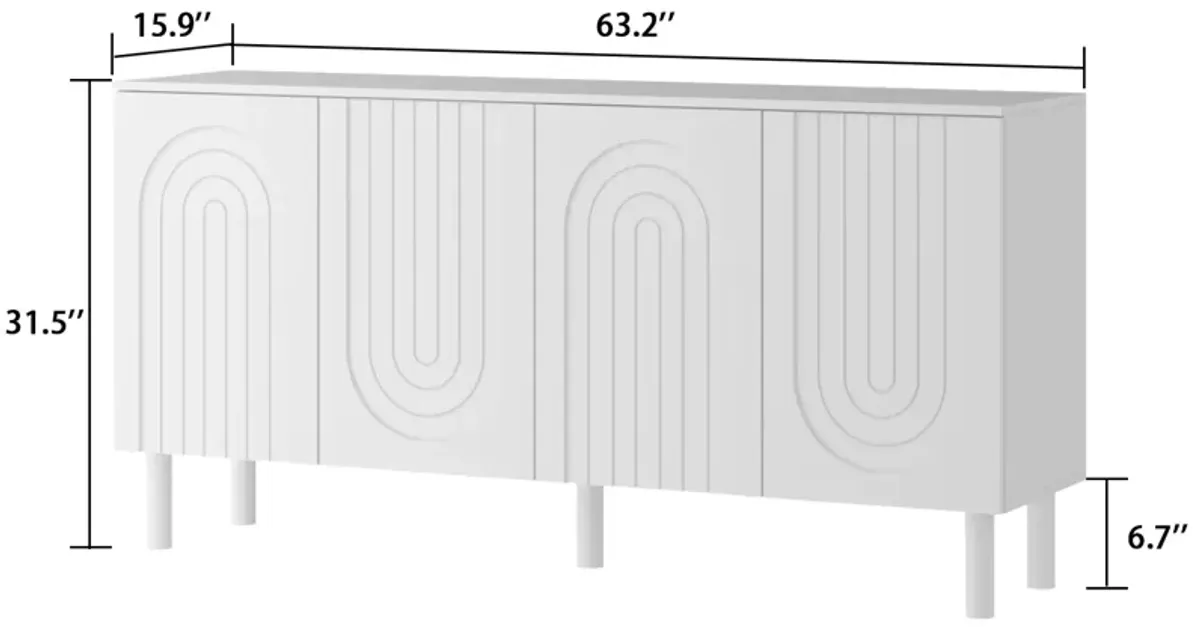 63.2 in. W White Rectangle Wood Console Table Entryway Table Hallway Living Room with Adjustable Shelves, Pop-up Doors