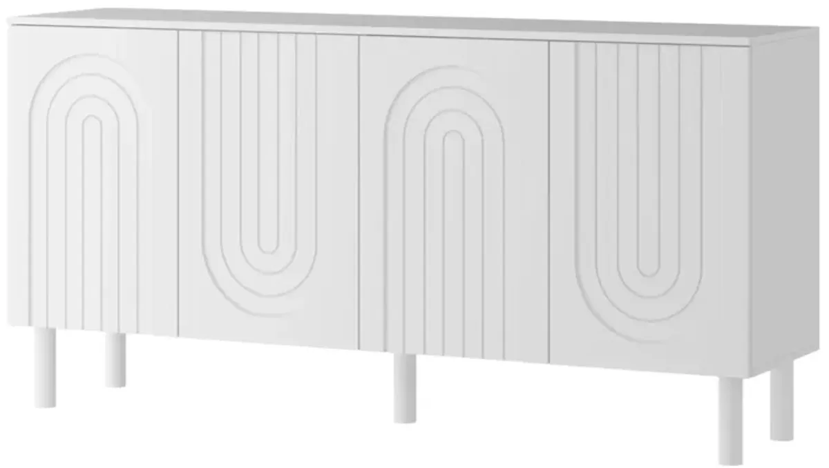 63.2 in. W White Rectangle Wood Console Table Entryway Table Hallway Living Room with Adjustable Shelves, Pop-up Doors