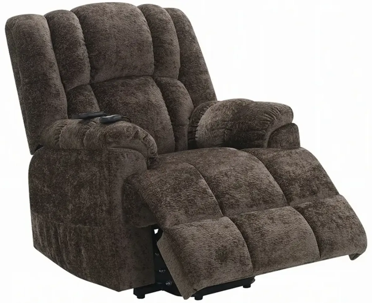 Cassy Power Recliner Chair with Lift, Heating, Massage, Brown Velvet - Benzara