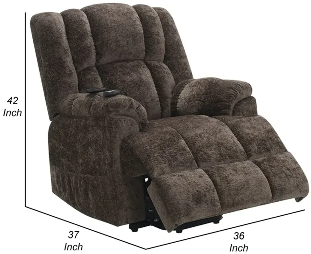 Cassy Power Recliner Chair with Lift, Heating, Massage, Brown Velvet - Benzara