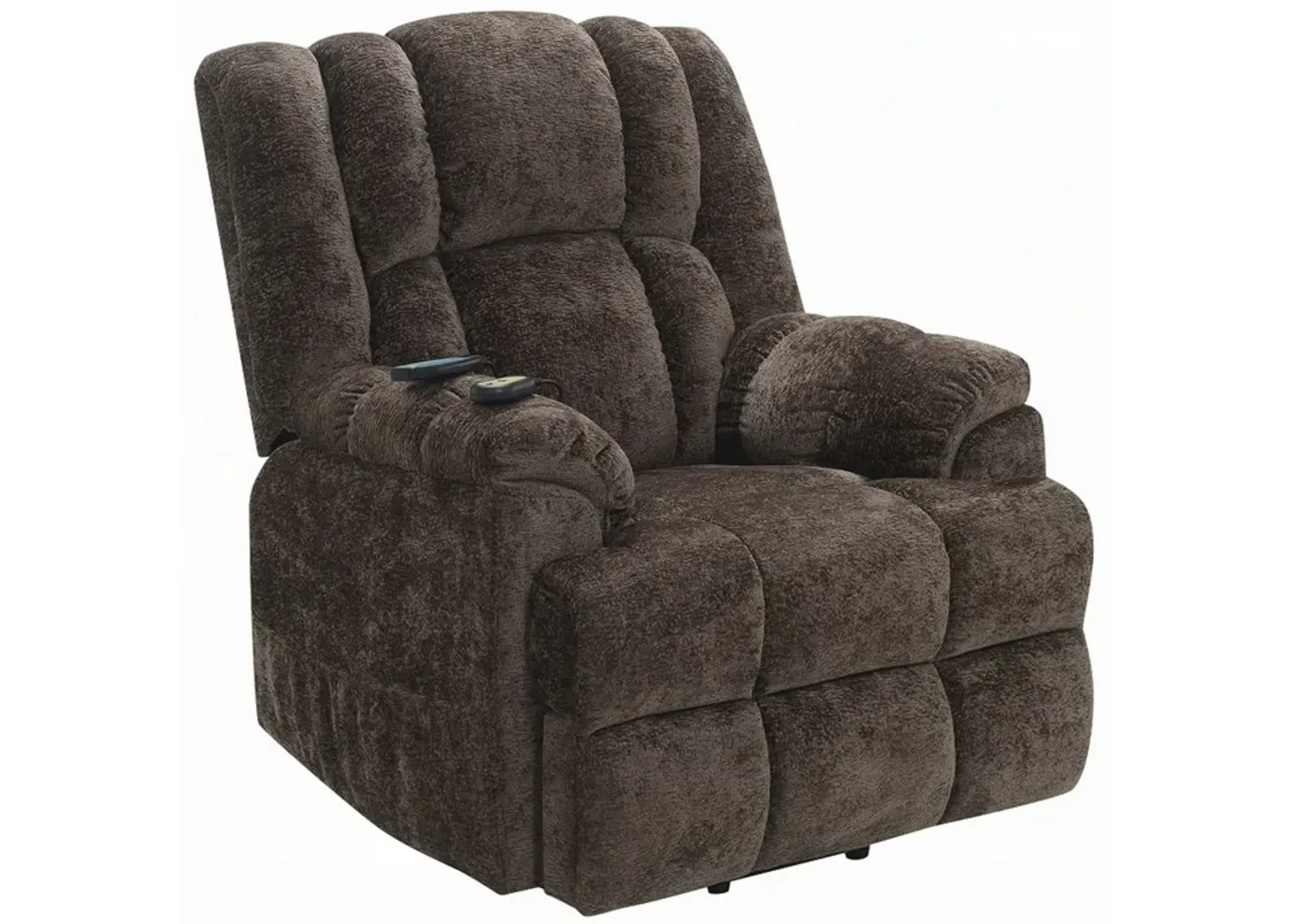 Cassy Power Recliner Chair with Lift, Heating, Massage, Brown Velvet - Benzara