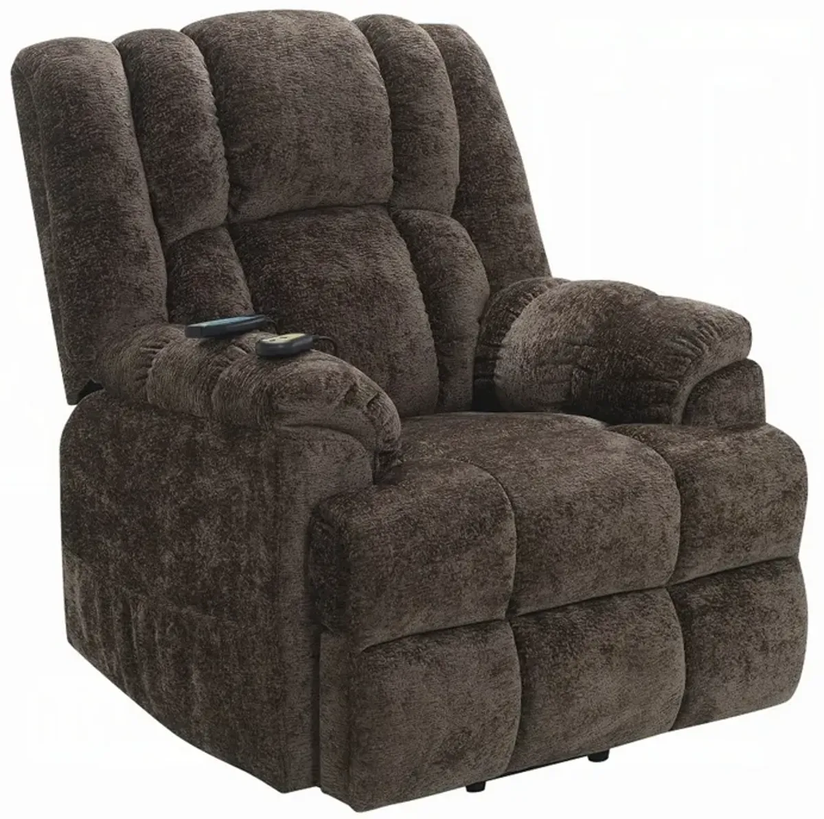 Cassy Power Recliner Chair with Lift, Heating, Massage, Brown Velvet - Benzara