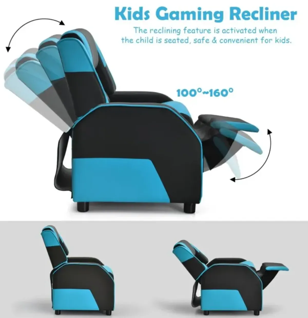 Hivvago Kids Youth PU Leather Gaming Sofa Recliner with Headrest and Footrest