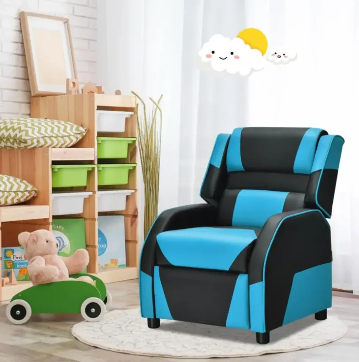 Hivvago Kids Youth PU Leather Gaming Sofa Recliner with Headrest and Footrest