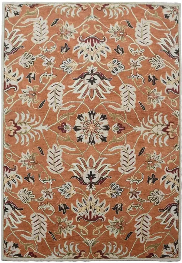 RUGSOTIC CARPETS HAND TUFTED WOOL ECO-FRIENDLY AREA RUGS  - 9'x12', Rectangle Shape, Orange, Floral Modern Design, High Pile Thick Handmade Anti Skid Area Rugs for Living Room, Bed Room (K00268)