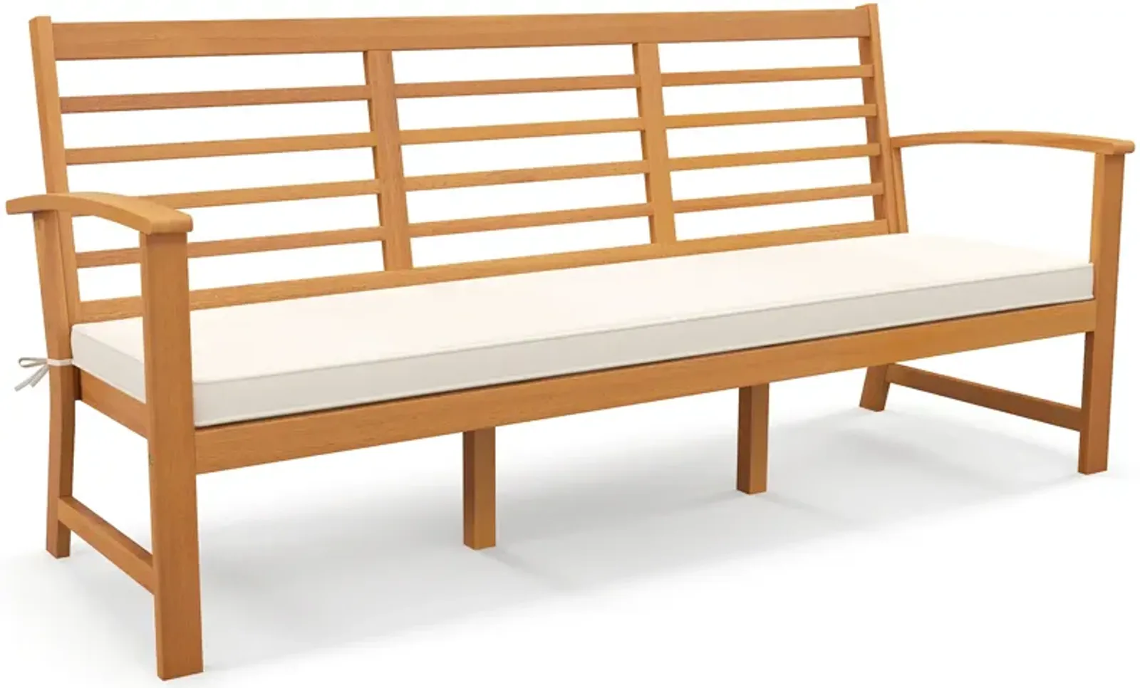 Patio 64 Inch Wood Bench with Seat Cushion and Slatted Seat for Backyard-Off White