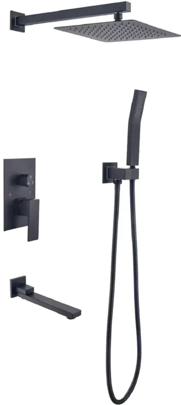 Luxury Square Rain Shower System Bathroom Mixer Combo Set with High-Pressure Showerhead