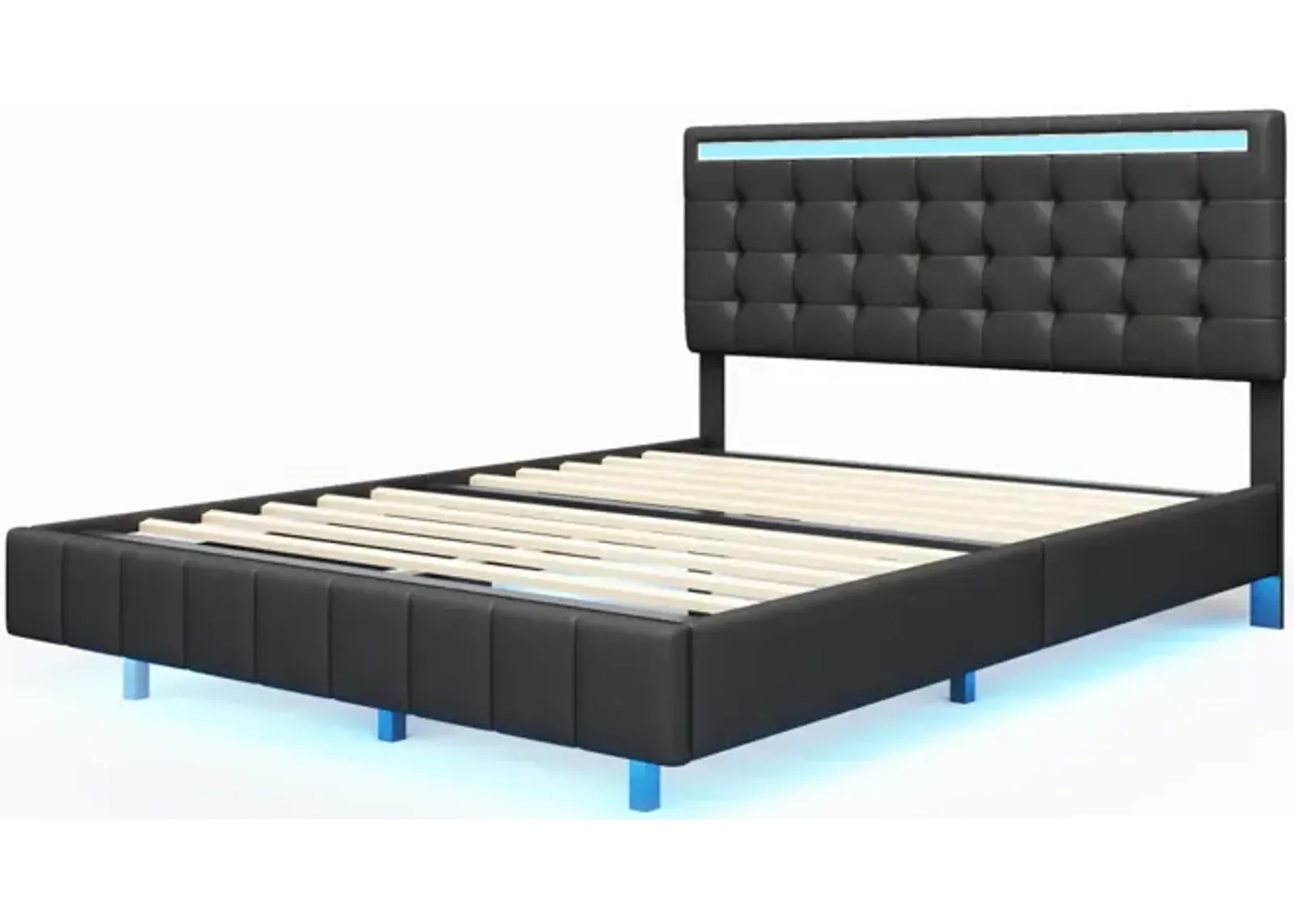 Floating Queen Bed Frame with LED & USB Charger