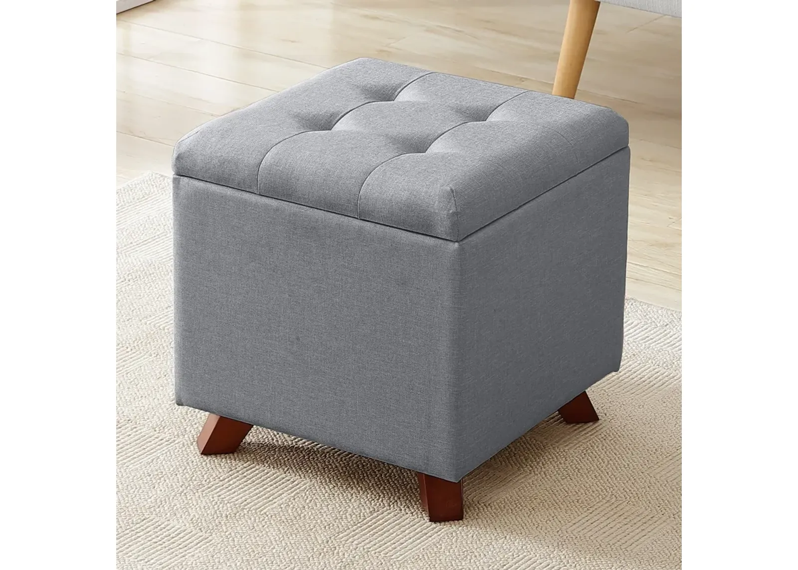 Ornavo Home Crawford Linen Tufted Square Storage Ottoman with Lift Off Lid