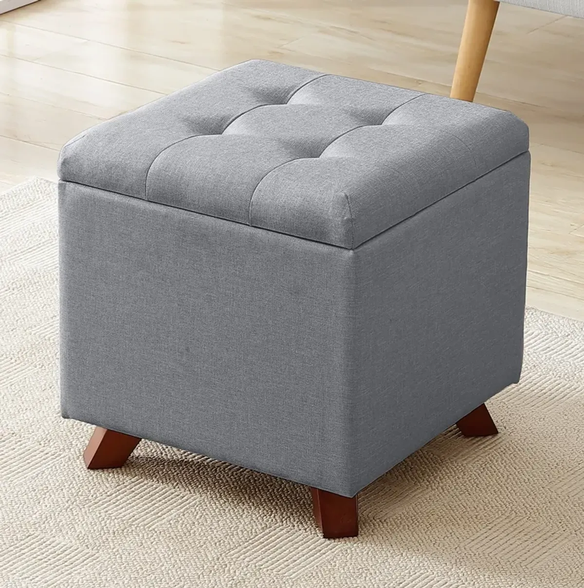 Ornavo Home Crawford Linen Tufted Square Storage Ottoman with Lift Off Lid