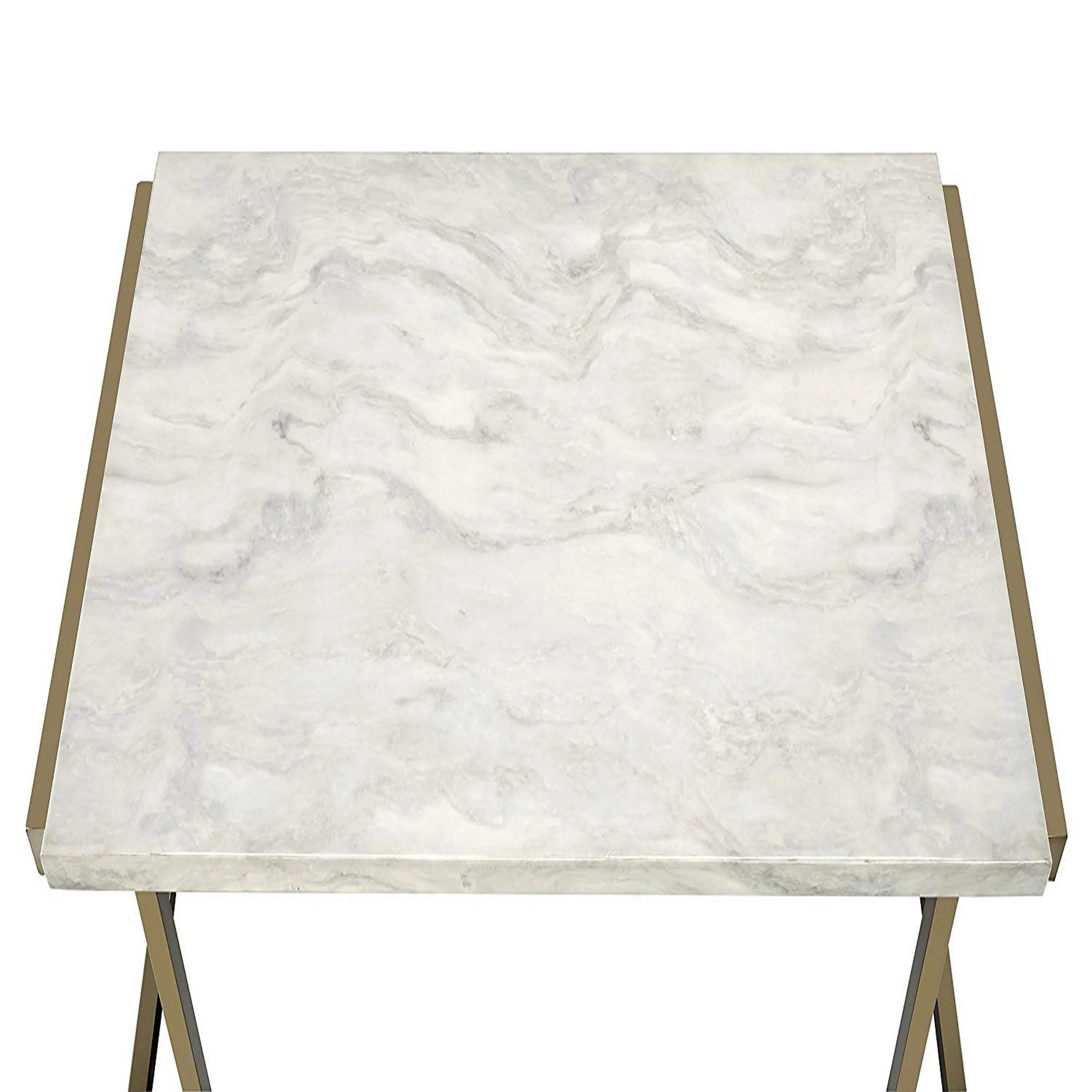 Faux Marble Top Coffee Table With Metal Base, White And Gold-Benzara