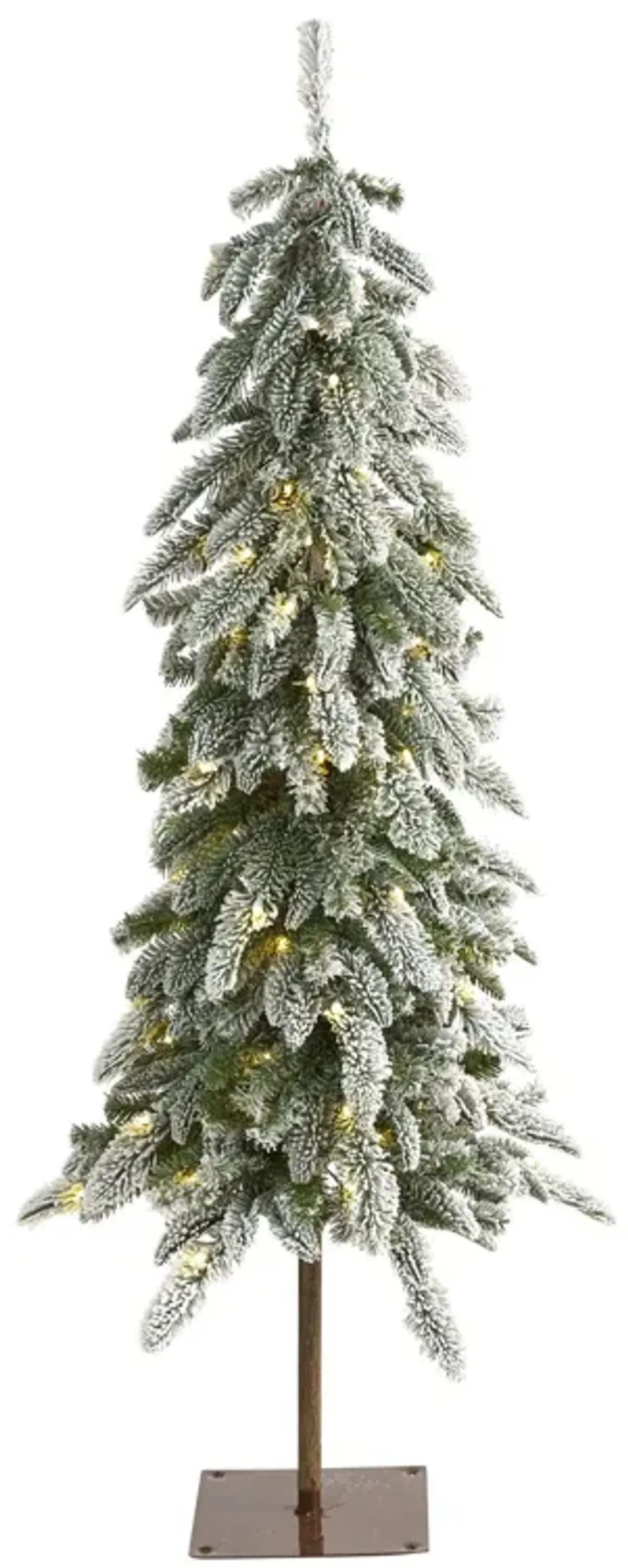 Nearly Natural Flocked Washington Alpine Christmas Tree with White Warm LED lights and Bendable Branches