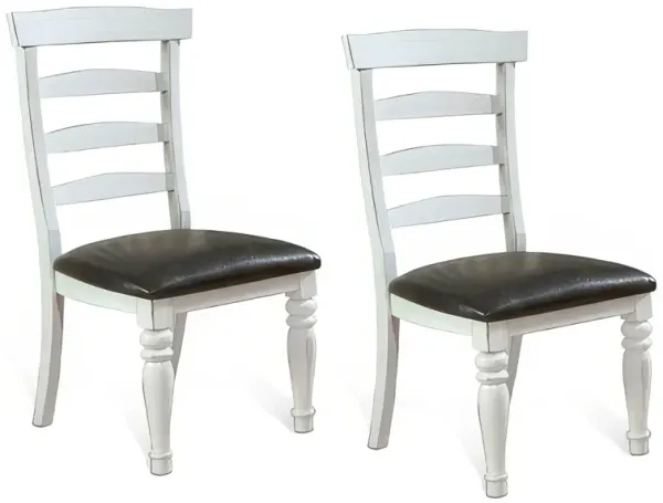 Orso Dining Chair, Set of 2, Ladderback Design, White, Brown Mindi Wood - Benzara