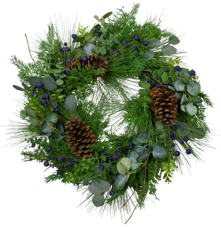 Blueberry Eucalyptus Pine Artificial Christmas Wreath  28" Unlit