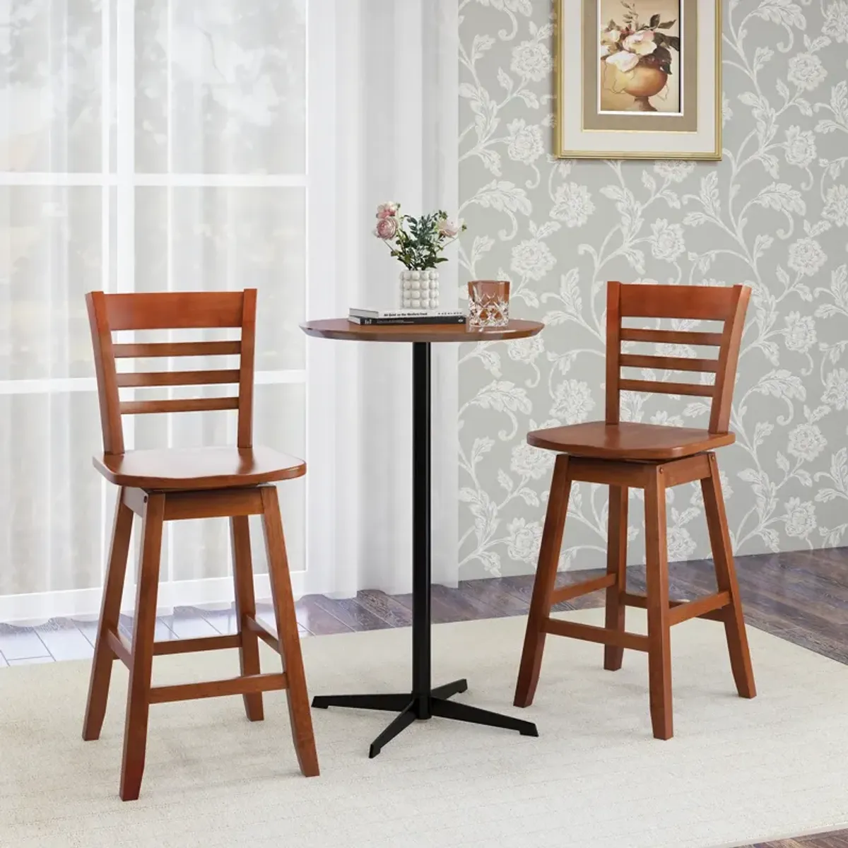 Set of 2 Counter Height Barstools with Footrest Perfect for Kitchen Island or Bar Use