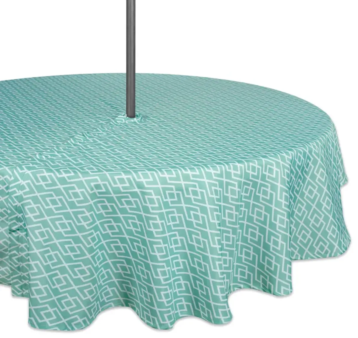 Aqua Green and White Diamond Pattern Outdoor Round Tablecloth with Zipper 60�