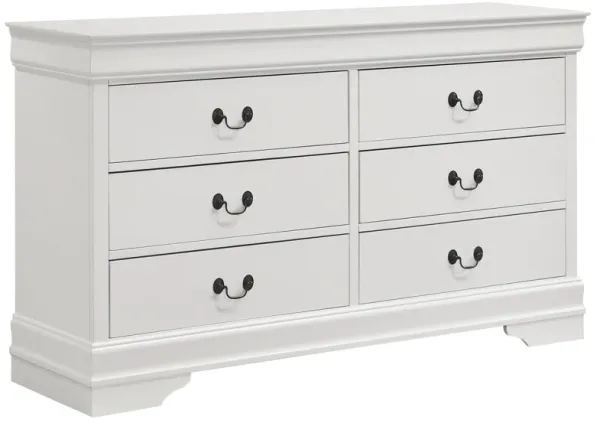 Nim Wide Dresser, 6 Storage Drawers, Classic White Molded Trim Edges - Benzara