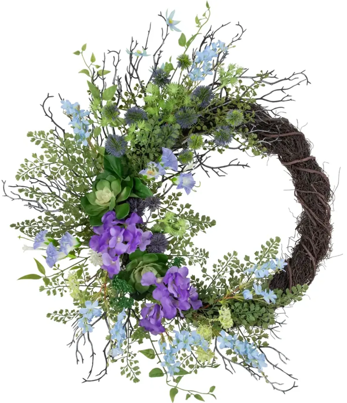 Mixed Wild Flowers and Twigs Artificial Spring Wreath  24-Inch