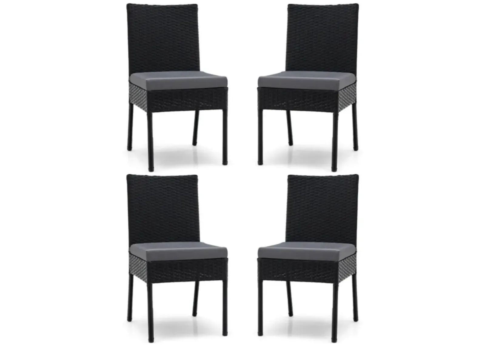 Hivvago Set of 4 Patio Rattan Wicker Dining Chairs Set with Soft Cushions-Black