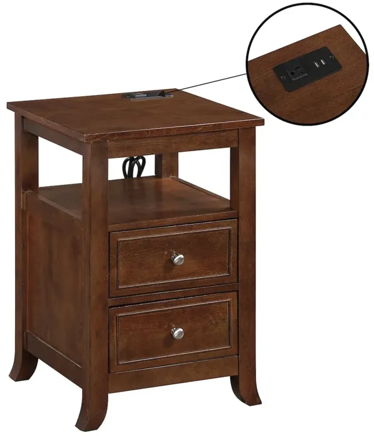 Convenience Concepts Melbourne 2 Drawer End Table with Charging Station and Shelf