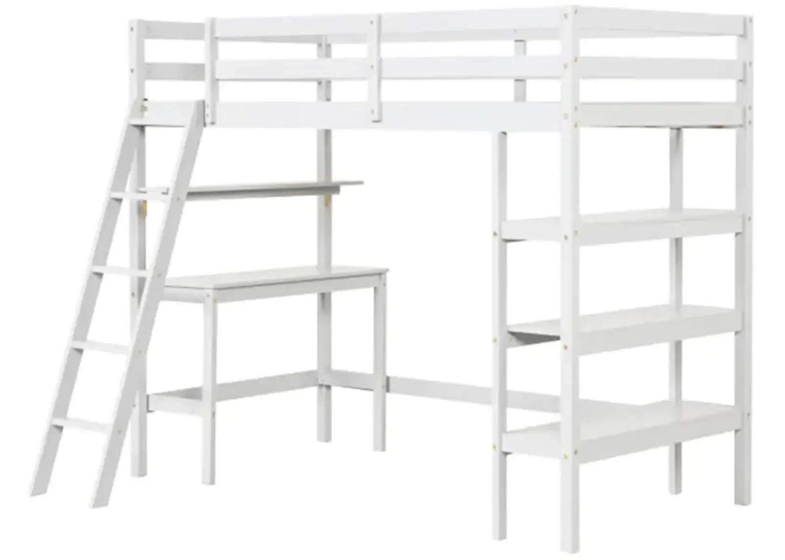 Hivvago Twin Size Loft Bed with Desk and Bookshelves for Kids and Teens