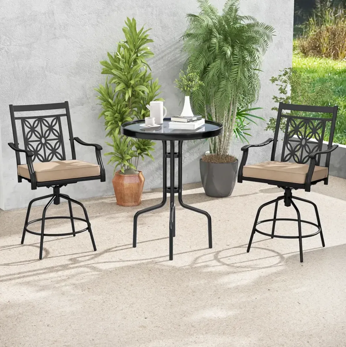 Set of 2 Outdoor Swivel Dining Chairs with Comfortable Seat Cushions