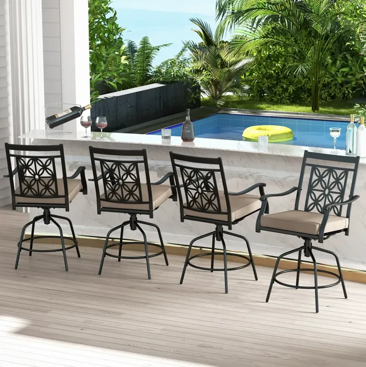 Set of 2 Outdoor Swivel Dining Chairs with Comfortable Seat Cushions