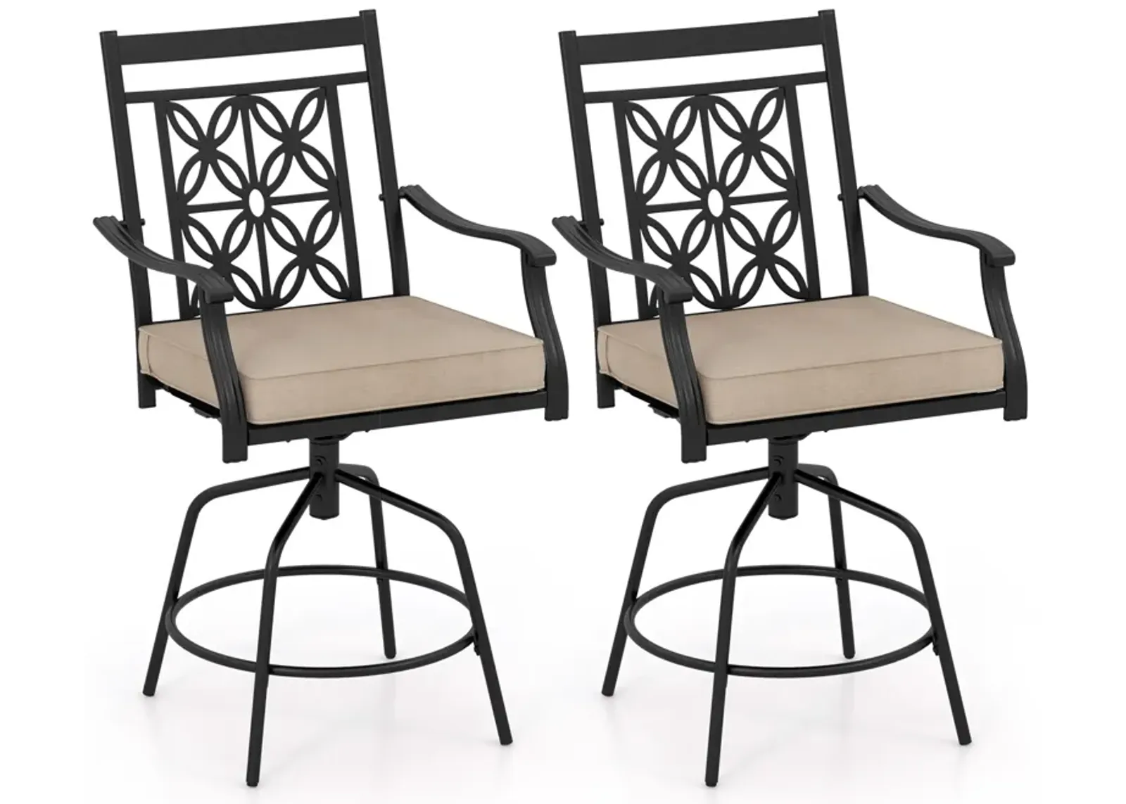 Set of 2 Outdoor Swivel Dining Chairs with Comfortable Seat Cushions