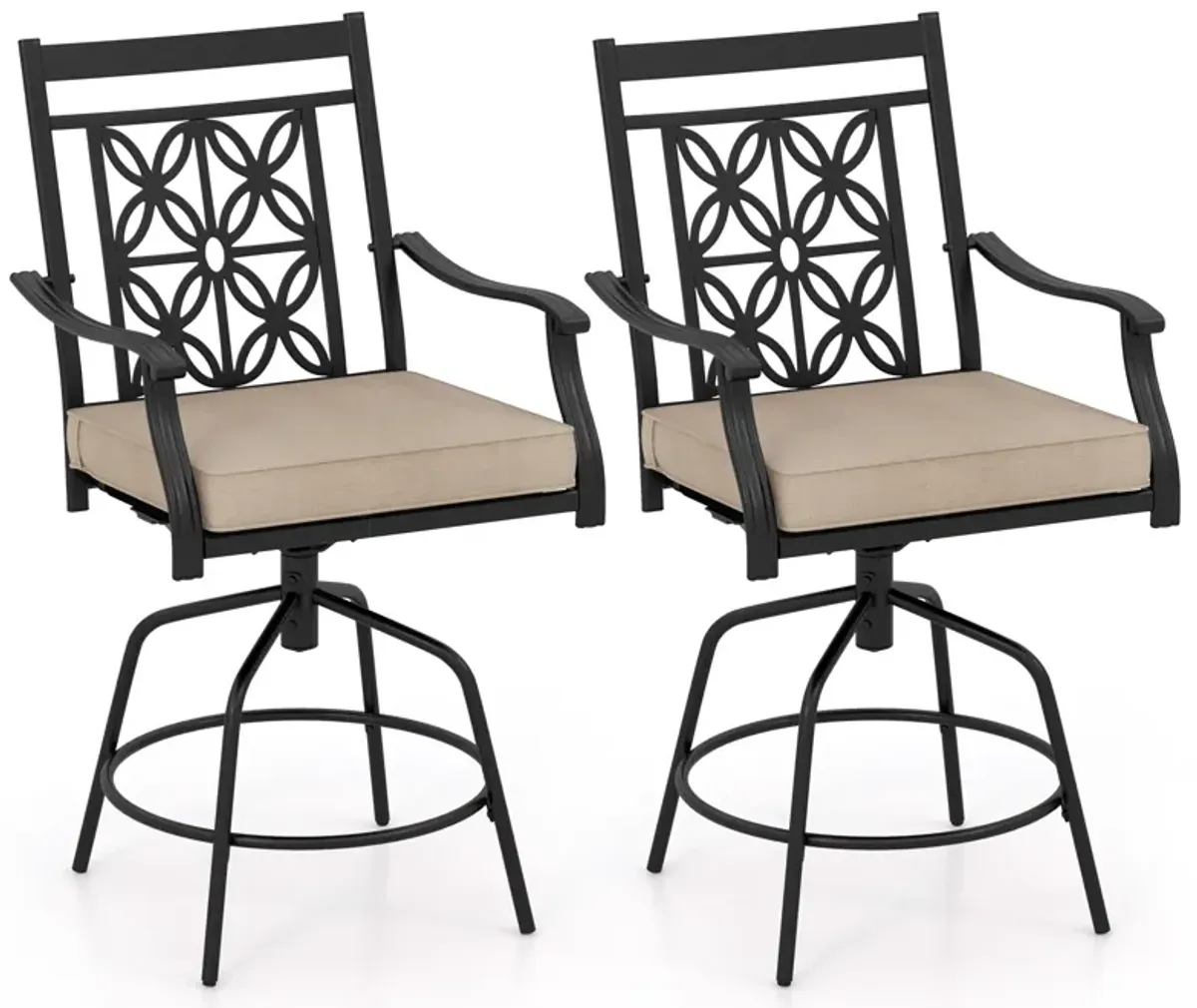 Set of 2 Outdoor Swivel Dining Chairs with Comfortable Seat Cushions