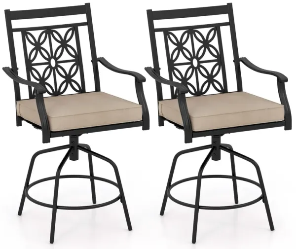 Set of 2 Outdoor Swivel Dining Chairs with Comfortable Seat Cushions